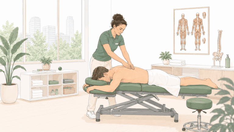 Massagebehandling av muskler i moderne klinikk.