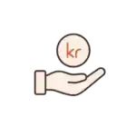 Hånd som holder en mynt med kr-symbol.